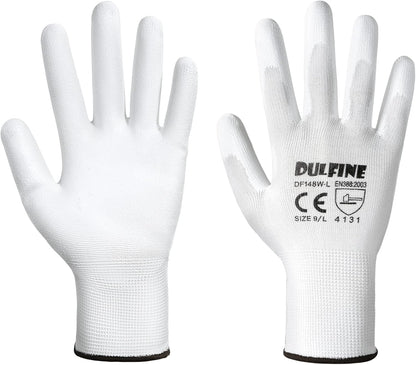 DULFINE Safety Work Gloves PU Coated-12 Pairs,Red Seamless Knit Glove with Polyurethane Coated Smooth Grip on Palm & Fingers, for Men and Women, Ideal for General Duty Work (Large)