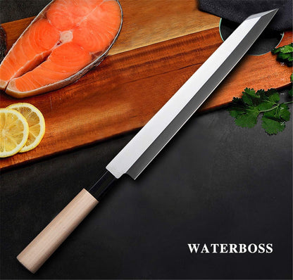 Waterboss,Japanese Sushi Chef Knife Salmon Knife Slicer Razor Sharp Sashimi Watermelon Knives, 5Cr15mov Stainless Steel Sashimi Yanagiba Knife, Maple Handle, 11.8inch (300mm)
