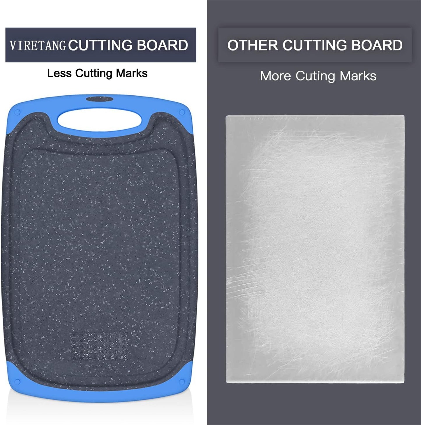 Viretang Plastic Cutting Boards Set of 3 for Kitchen, Thick Chopping Board with Deep Juice Grooves, Non‑Slip Feet, Easy Grip Handle, BPA Free, Dishwasher Safe,Black