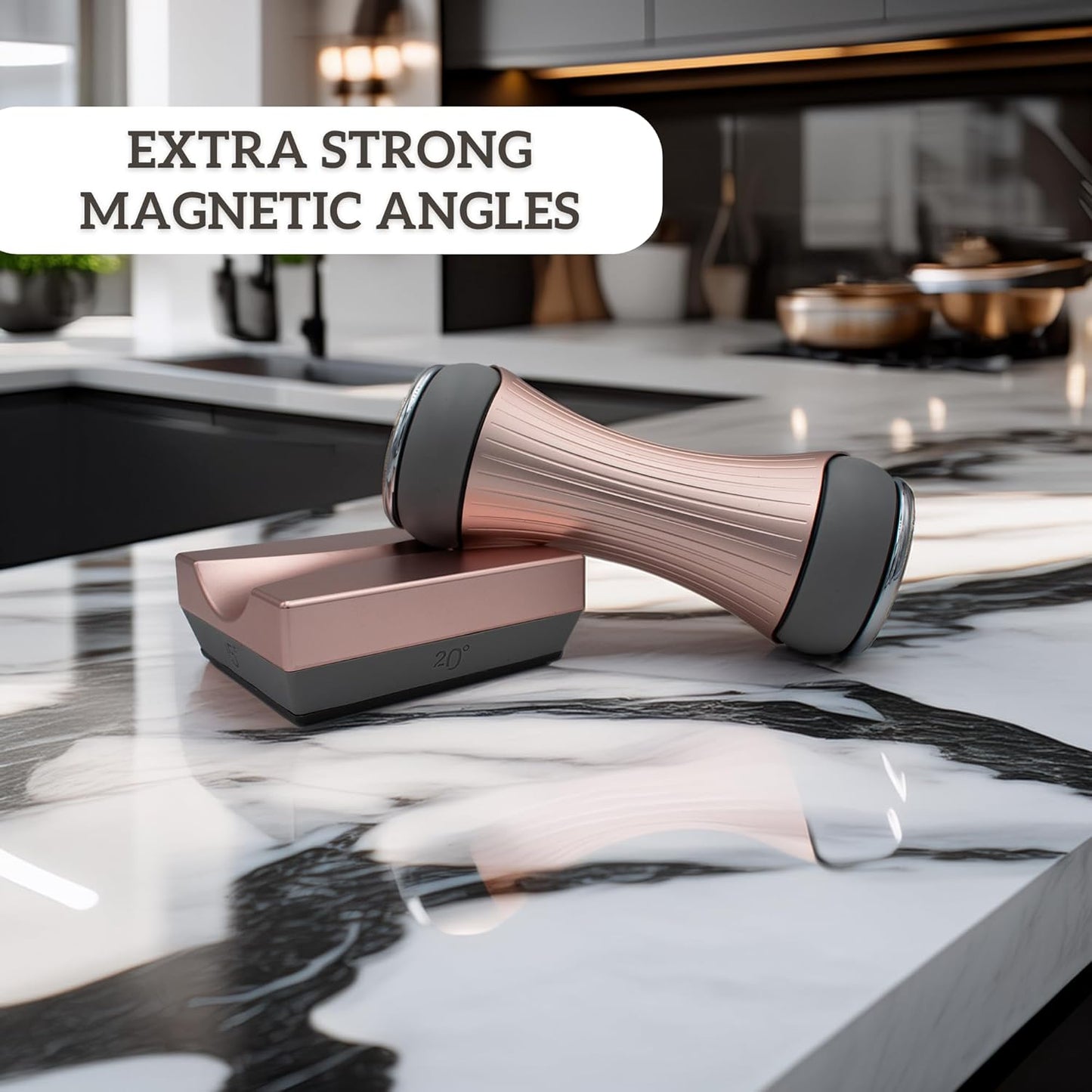 Onze Rolling Knife Sharpener | 15 18 Degree Knives Sharpener | Aluminum Alloy Gripable Blade Sharpener 360 & 600 Diamond | Strong Magnet Anti Rolling Ergonomic Grip | Pink Gold Color