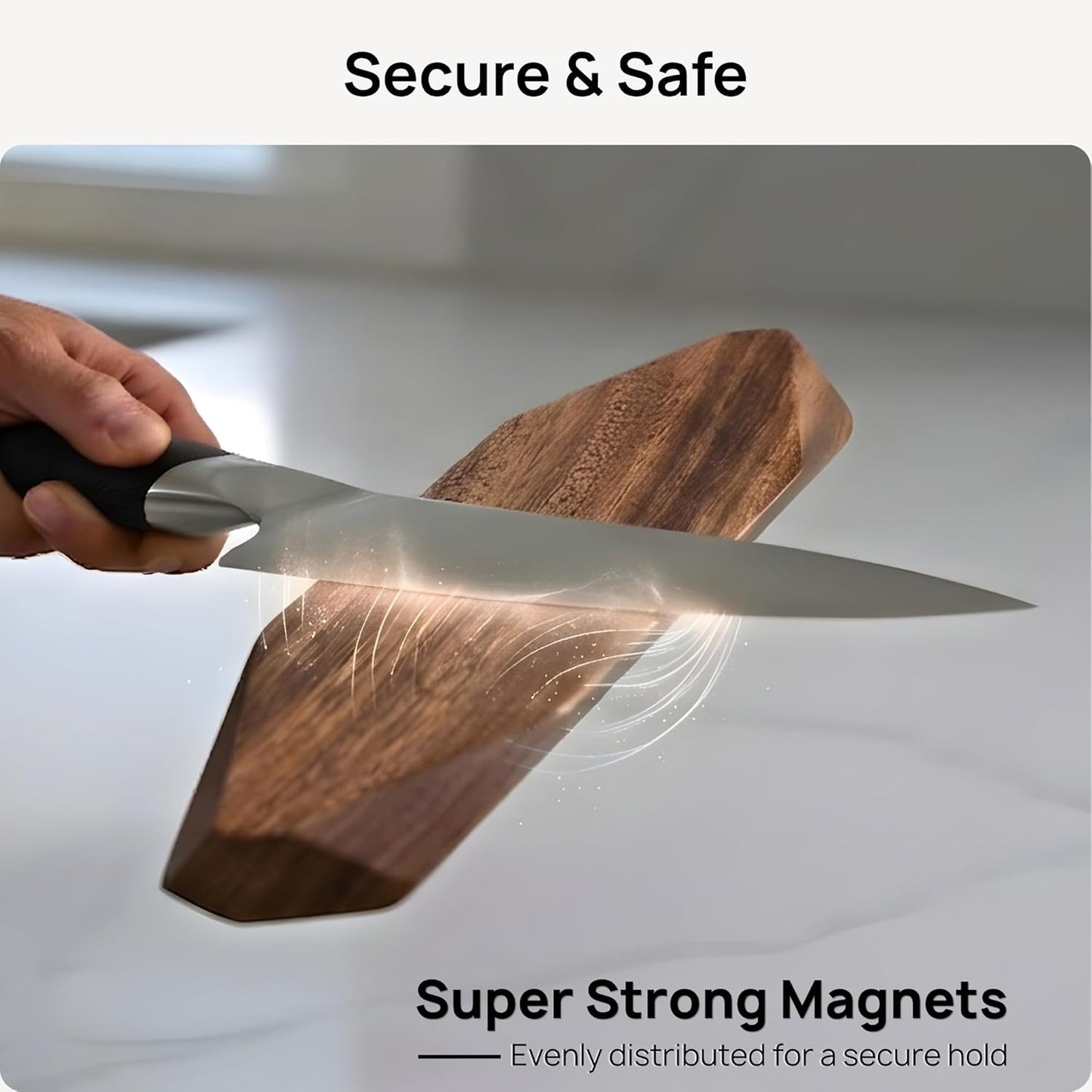 Ibyx Acacia Magnetic Knife Strip - Wooden Wall-Mount Magnetic Knife Holder & Organizer with 3M No-Drill & Screw Mount Options, Water-Resistant Universal Knife Holder | 12 Inches, Capacity 6.6 lb