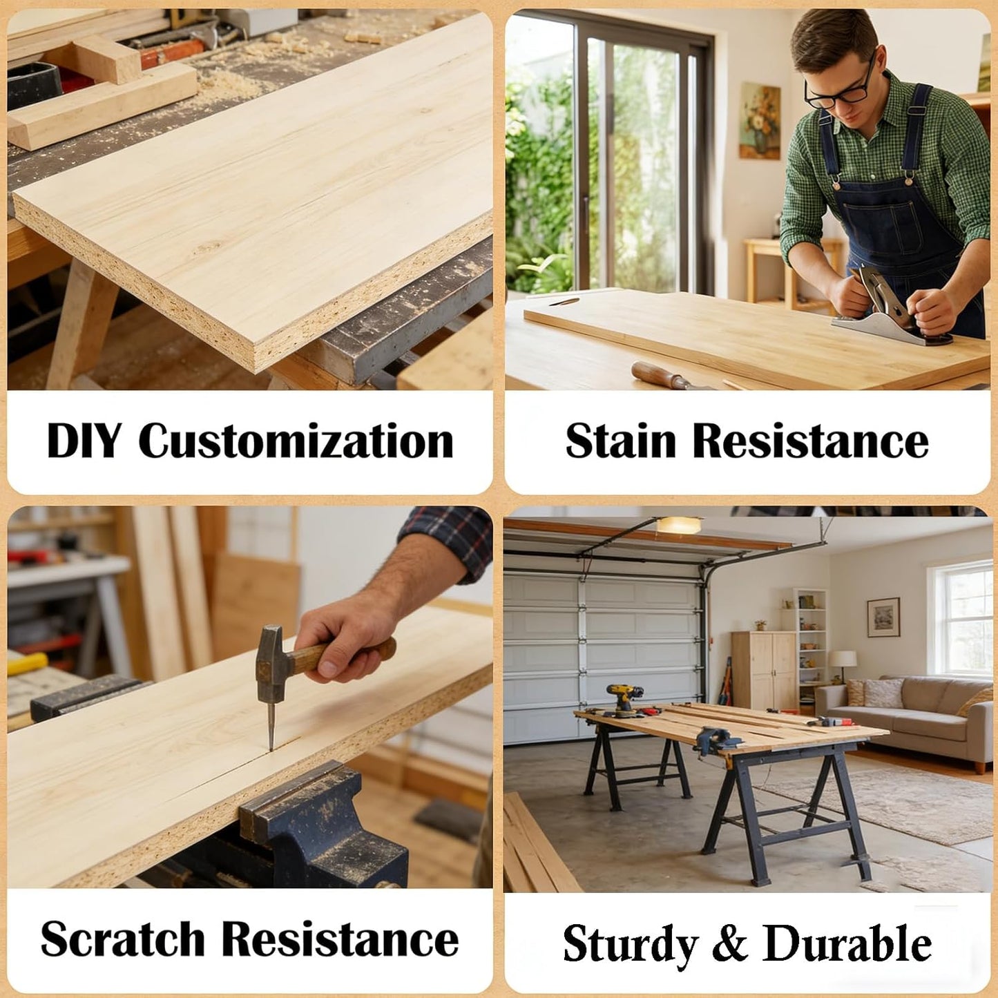 18"x25" Butcher Block Countertop Island, 1.5FT Unfinished Solid Birch Wood DIY Countertop, Durable Counter Table Tops for Kitchen Bar, Workshop, Laundry Counters Dining Room Tables 1.5"Thick