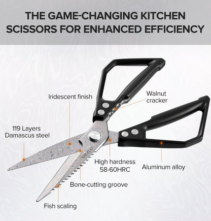 XINZUO Sandvik 14C28N Stainless Steel Multi-Purpose Kitchen Shear,Heavy Duty Kitchen Food Scissors For (Meat/Herbs/Poultry),With Silver Aluminum Alloy Handle