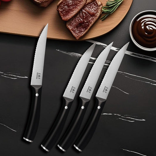 WANGMAZI Exquisite Steak Knife Set of 4,High-carbon Stainless Steel Forged,Lightweight Sharp Steak Knives Set for Kitchen(4.5inch,Black)