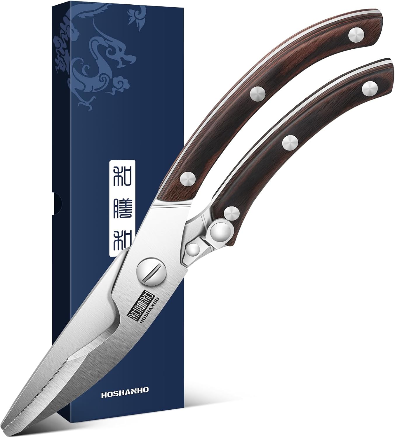 HOSHANHO Kitchen Scissors Heavy Duty, Sharp Stainless Steel Kitchen Shears with Non-Slip Handle & Safety Lock, All Purpose Cooking Scissors for Poultry、Meat Cutting、Turkey、Vegetables