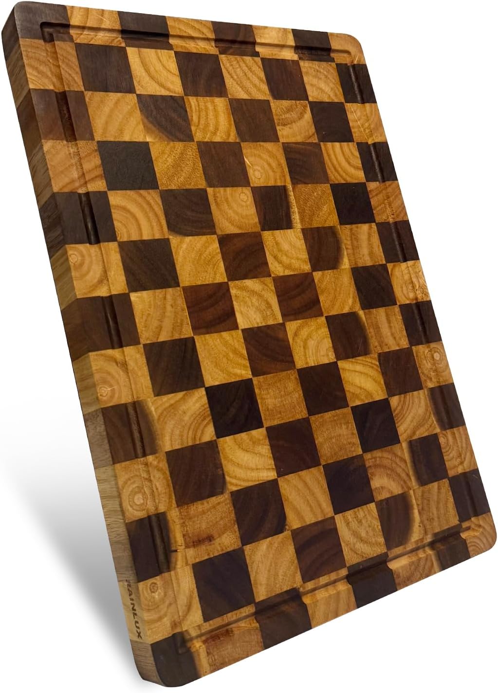 Walnut Wood Cutting Board for Kitchen, End Grain Chopping Board with Juice Groove, Heavy Duty Checkered Board for Cheese and Vegetables, Non-slip Feet, 14" × 11" × 1.5"