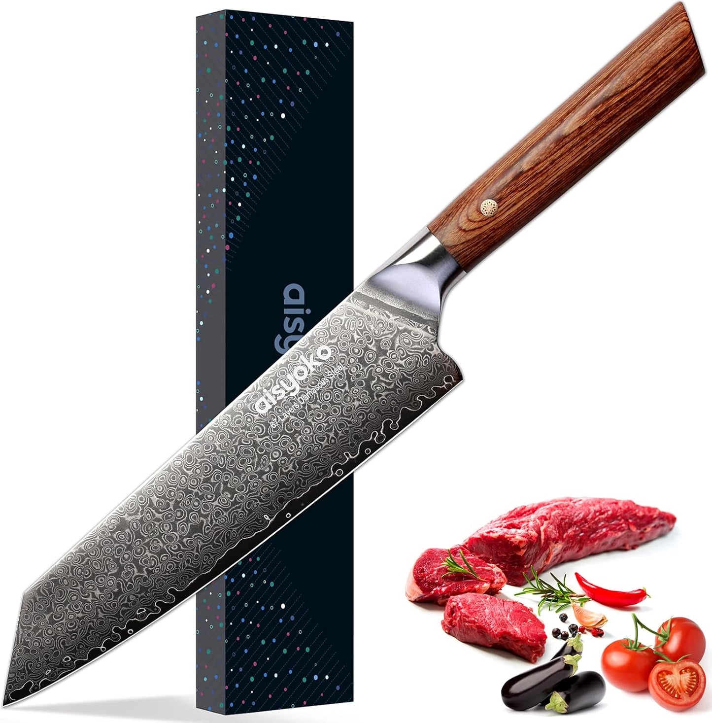 5-Inch Paring Knife - Japanese VG-10 Super Steel 67-Layer Damascus Blade - Fruit Utility Knife for Carving & Peeling - Luxury Gift Box with Color Wooden Handle - Includes Scabbard