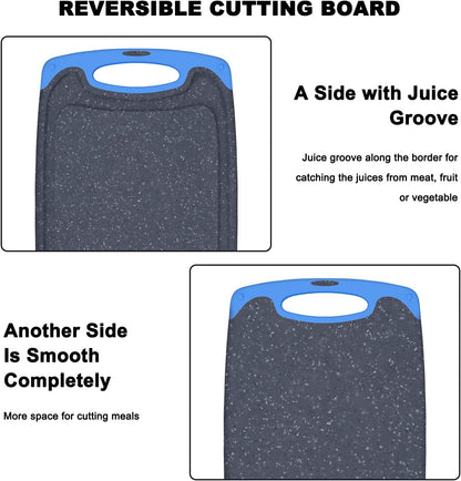 Viretang Plastic Cutting Boards Set of 3 for Kitchen, Thick Chopping Board with Deep Juice Grooves, Non‑Slip Feet, Easy Grip Handle, BPA Free, Dishwasher Safe,Black