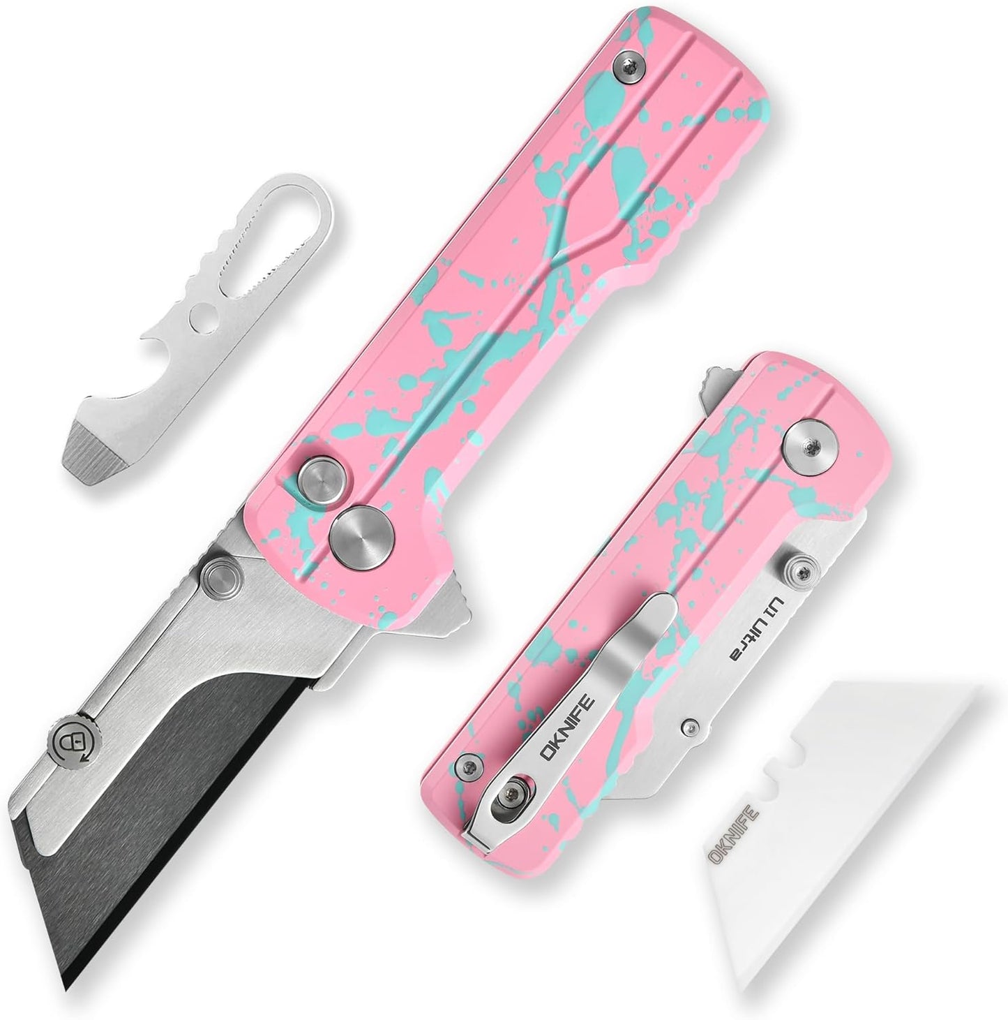 OKNIFE U1 Ultra Titanium Pocket Folding Utility Knife w/Ceramic Blade, Button Lock EDC Box Cutter with Clip for Men Women