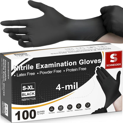 Schneider Nitrile Exam Gloves, 4 Mil Black Gloves Disposable Latex Free Powder Free, Food Safe for Cooking, Food Prep, Clean
