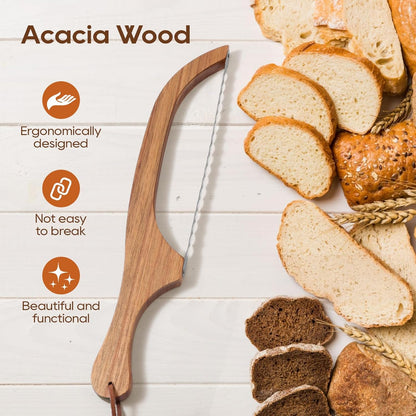 Mooues Bread Knife Set, Acacia Wood(15.7") - Double Serrated Bread Knife for Homemade Bagels, Baguettes and More - Sourdough Bread Slicer, Cuts Thin, Even Slices - Premium Stainless Steel