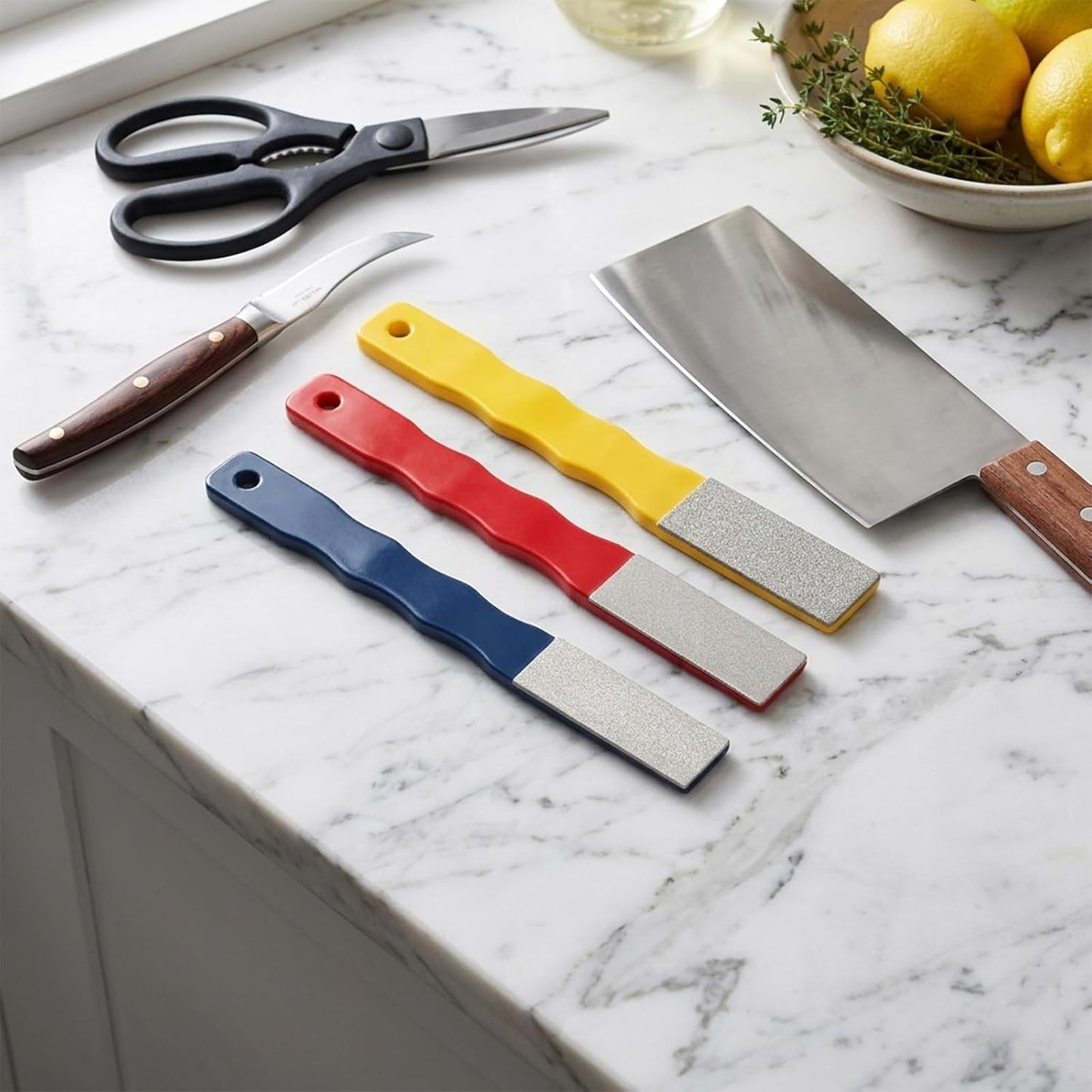 6 PCS Diamond Sharpening Stones Set, 3 Grits 220 400 600, Color Coded Flat Hand File Knife Sharpener for Kitchen Outdoor Hunting Tools