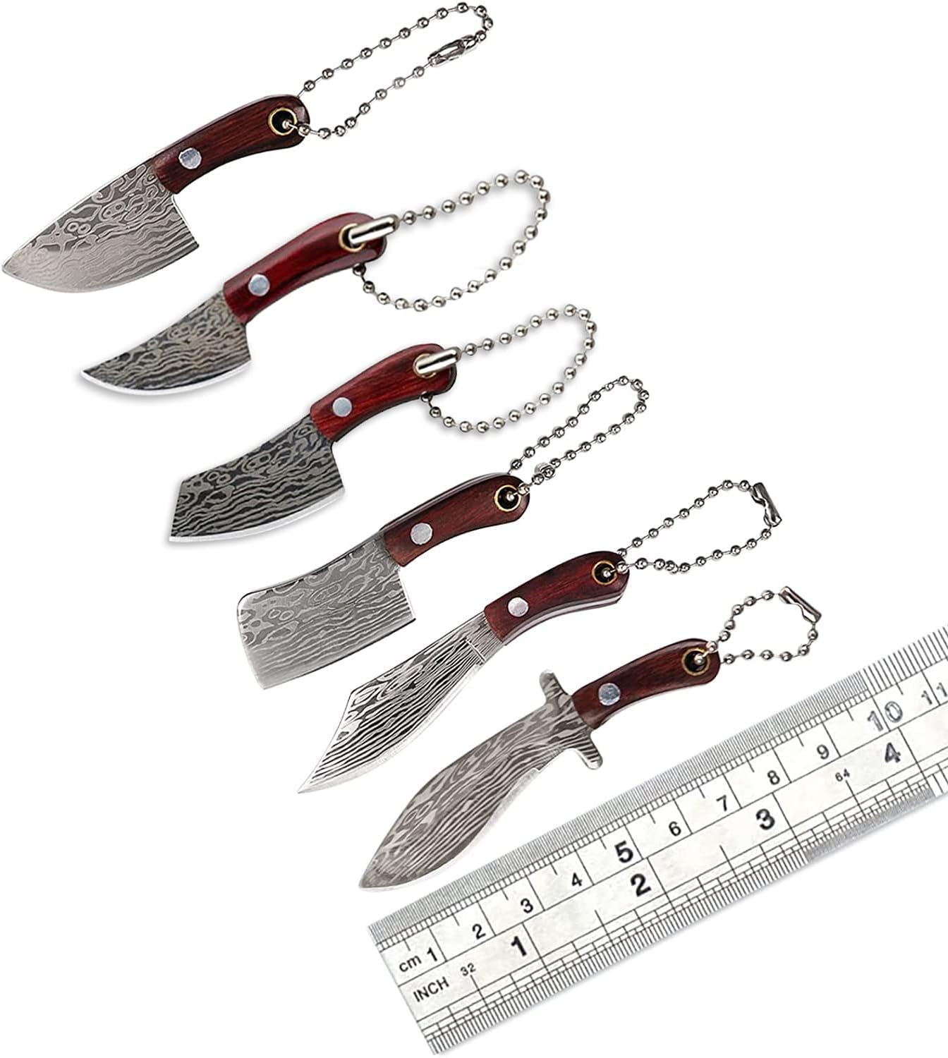 Damascus Pocket Knife Set Mini Chef Tiny Cleaver for Package Opener Box Cutter - of 4