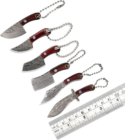 Damascus Pocket Knife Set Mini Chef Tiny Cleaver for Package Opener Box Cutter - of 4