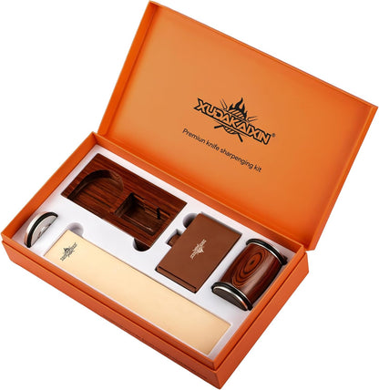 Luxury Knife Sharpening Kit – Patented Multi-Angle Premium Rolling Knife Sharpener for Chef, Fruit, and All Steel Knives,Gift for Men/Dad (Brown)