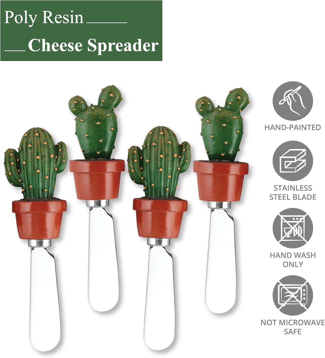 Supreme Housewares Western Cowboy Boot Cheese Spreaders, Hand-Painted Resin Handles with Stainless Steel Blades for Spreading Cream Cheese, Butter, and Jam, Assorted Designs, Set of 4