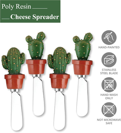 Supreme Housewares Western Cowboy Boot Cheese Spreaders, Hand-Painted Resin Handles with Stainless Steel Blades for Spreading Cream Cheese, Butter, and Jam, Assorted Designs, Set of 4