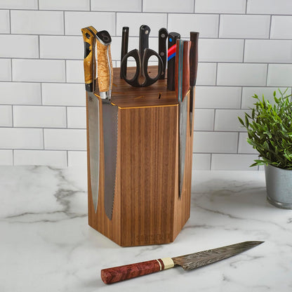 360KnifeBlock® MAX (walnut) ROTATING Magnetic Knife Block - MAX 12" tall with an array of top slots SeriousEats/Food&Wine/ATK BEST Universal Knife Block - handmade in Washington
