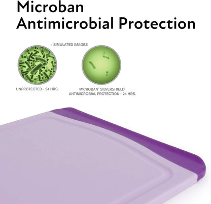 Neoflam 4 Piece Plastic Coded Cutting Board Set plus Organizer with Food Icon, Microban Protection, Extra Large, BPA Free, Juice Groove, Non Slip, Dishwasher Safe, Multicolor