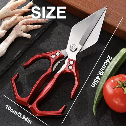 Multifunctional Heavy-Duty Kitchen Shears, Poultry Scissors with Ergonomic Handle, Dishwasher Safe Shears for Chicken, Meat, Seafood, Bone Cutting (Red)