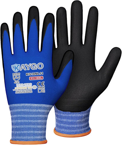 KAYGO Safety Work Gloves MicroFoam Nitrile Coated, 3 Pairs KG18NB,Seamless Knit Nylon Glove for Men and Women, Ideal for Automotive,Warehouse,Construction (Small,Gray)