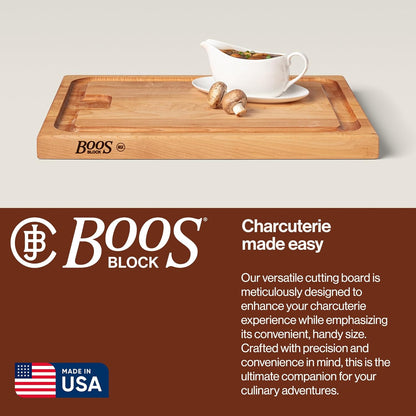 John Boos Aujus Series Rectangular Wooden Maple Cutting Board 20”x15” – 1.5” Thick, 12-lb Reversible Butcher Block with Sloped Juice Groove, Edge-Grain & Finger Grips – Made in the USA