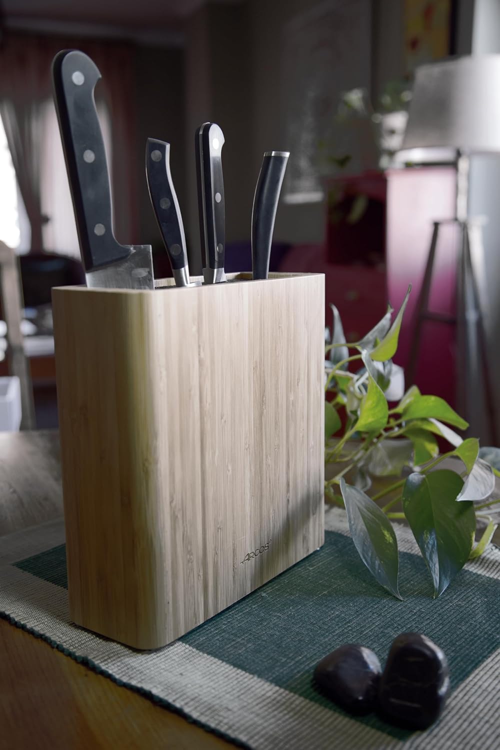 ARCOS Universal Knife Block Set Without Knives Up to 10 Inch. 220x89x280mm. 3700 gr. Made of Bamboo. Series Tacos Universales. Color Brown