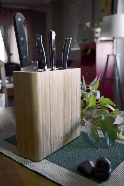 ARCOS Universal Knife Block Set Without Knives Up to 10 Inch. 220x89x280mm. 3700 gr. Made of Bamboo. Series Tacos Universales. Color Brown