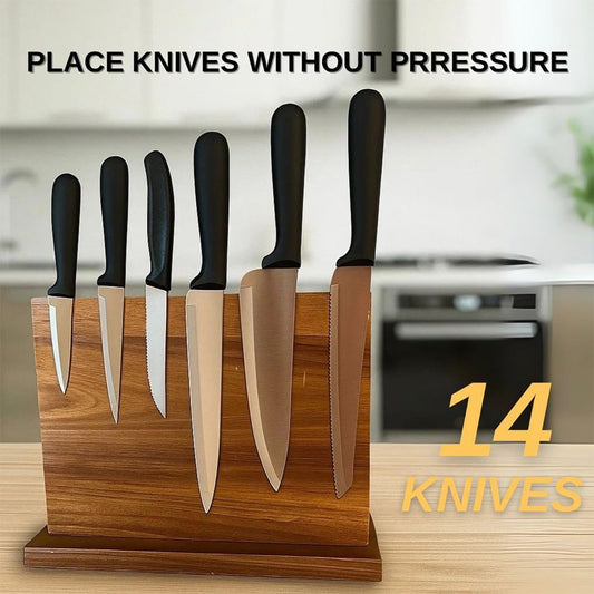 Acacia Wood Magnetic Knife Holder for Countertop, Knife Block with Strong Double-Sided Magnet, Wooden Knife Stand for Kitchen, Large Capacity Storage for Kitchen