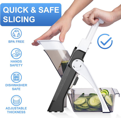 QYKIC Safe Mandoline Slicer, Potato Clips Slicer, Vegetable Food Slicer, Thickness Adjustable for Cucumber Onion Carrot Lemon (Only Slicer White)