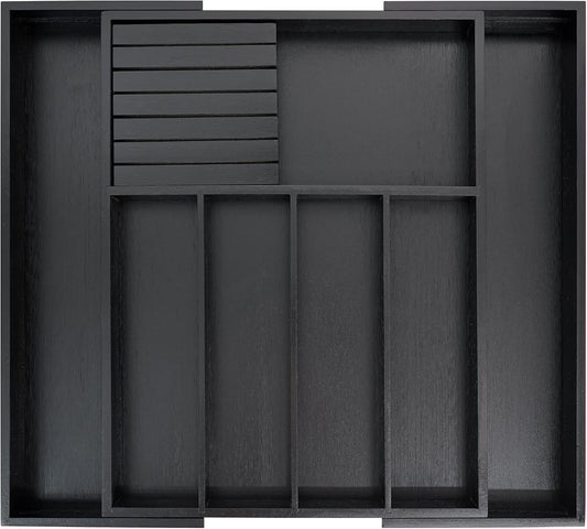 VaeFae Bamboo Silverware Drawer Organizer Kitchen, Expandable Utensil Organizer with Knife Block, Cutlery Tray with Divider, Multifunctional Drawer Organizer
