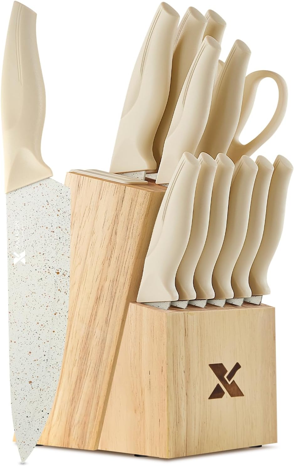 XANAPON Knife Set, 14 Pieces Kitchen Knife Set, High Carbon German Stainless Steel, Dishwasher Safe Cutlery with Sharpener, Black