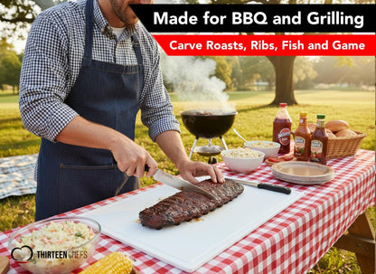 Commercial Grade Plastic Cutting Board with Juice Groove - 18 x 12 Inch for Carving Meat, Grilling, BBQ - 1/2" Thick White HDPE Poly for Food Service