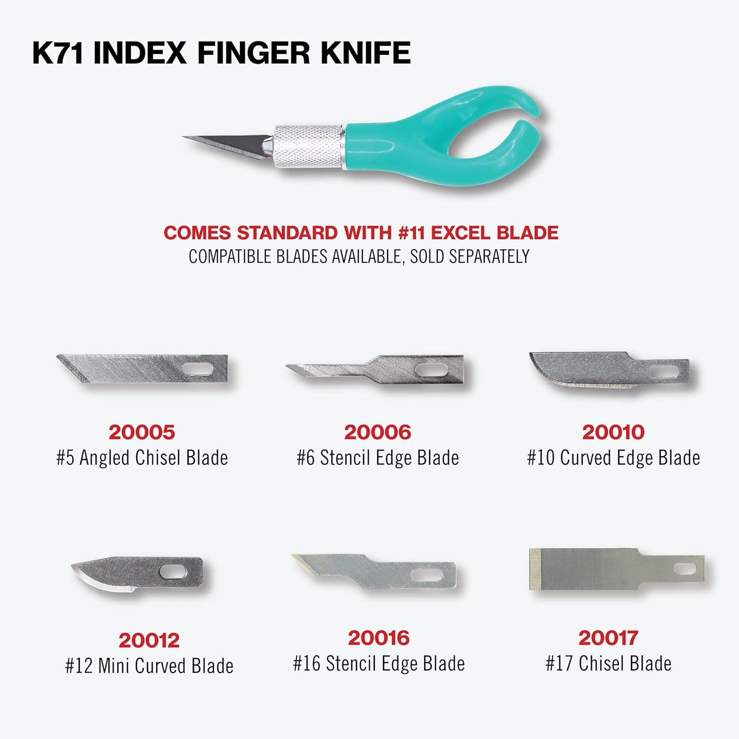 Excel Blades K71 Fingertip Craft Knife – 7-Inch Ergonomic Hobby Knife with Finger Loop – Precision Cutting Tool for Paper, Vinyl, Foam, and Stencils – Includes #11 Blade and Safety Cap – Teal Green