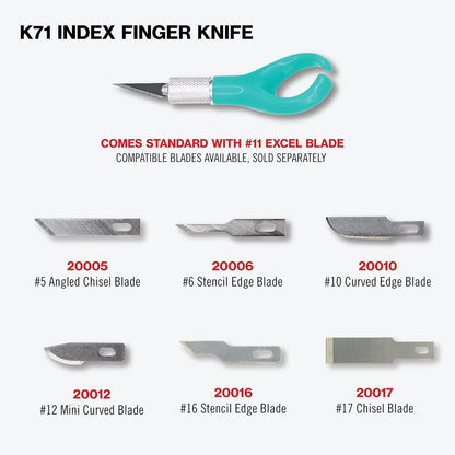Excel Blades K71 Fingertip Craft Knife – 7-Inch Ergonomic Hobby Knife with Finger Loop – Precision Cutting Tool for Paper, Vinyl, Foam, and Stencils – Includes #11 Blade and Safety Cap – Teal Green