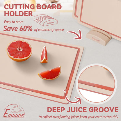 Empune 3-Piece Plastic Cutting Boards for Kitchen - Thick & Non-Slip Chopping Board Set with Juice Grooves, Dishwasher Safe, BPA Free, Includes Large & Small Sizes, Gray