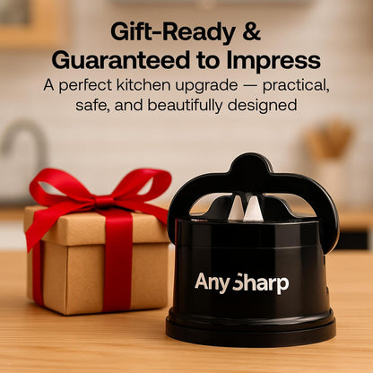 AnySharp – PRO – Hands Free Knife Sharpener - Easy to Use Sharpening Tool with PowerGrip Suction Base and 20-Degree Pre-set Angle - For All Knives: Chef’s, Serrated, and Hardened Steel - Metal
