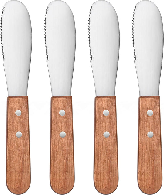 New Star Foodservice 43006 Wood Handle Butter Spreader, 7.5-Inch, Silver, Set of 4