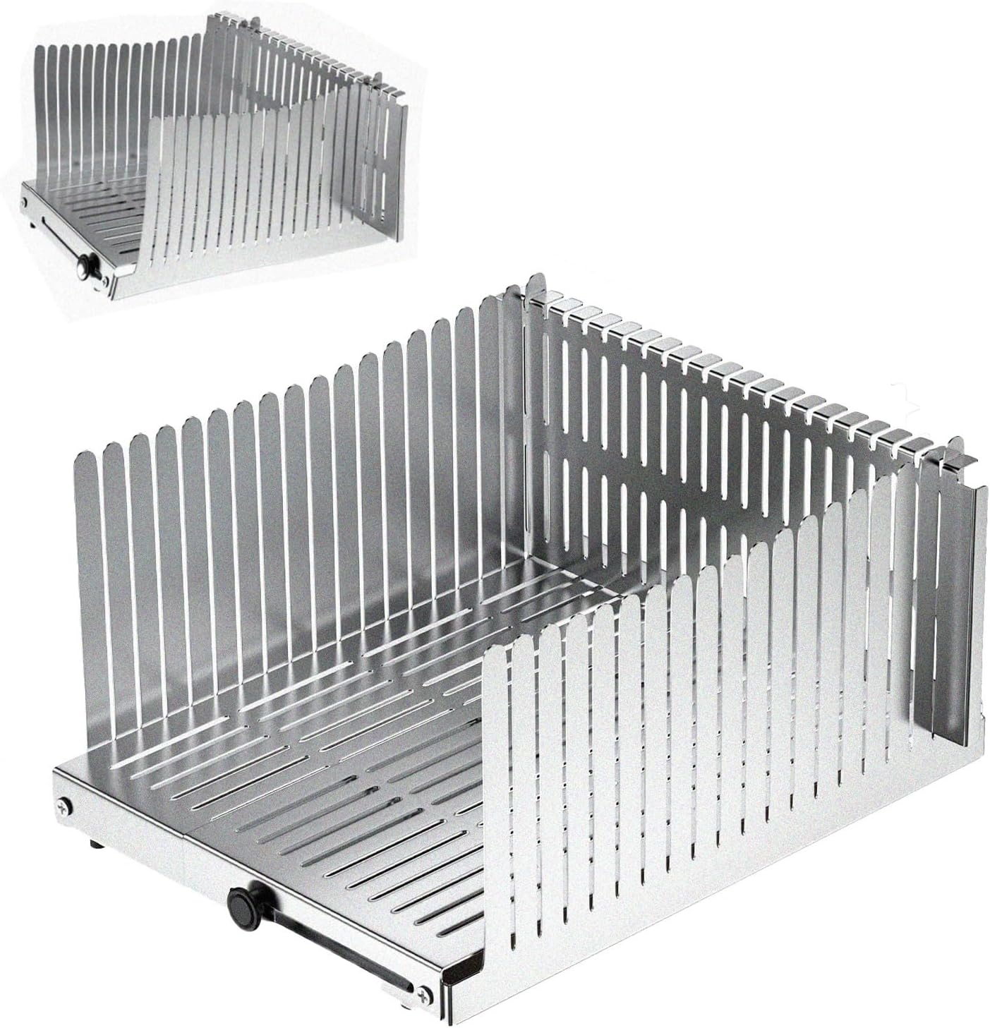 Stainless steel Bread Slicer for Homemade Bread,Adjustable Width,Foldable Compact,Bread Slicing Guide,Bread Loaf Slicer,for Cakes,Bagels,slice is 0.5",Bread width: 5.5"-8.3"(Silvers)