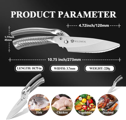 WILDMOK Heavy Duty Poultry Kitchen Shears – Multi-function Stainless Steel Poultry Shears, Ultra Sharp All Purpose Kitchen Scissors Cutting Chicken Meat, Turkey, Fish