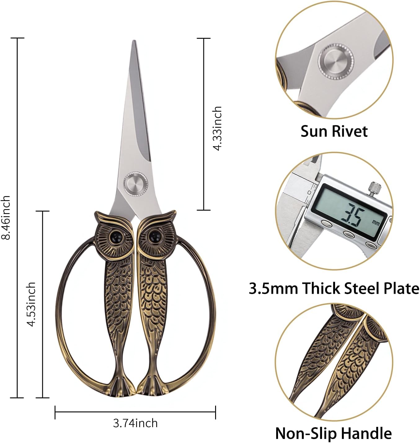 WARMHEART Owl Kitchen Scissors All Purpose, Stainless Steel Heavy Duty Sharp Shears for Meat, Chicken, Fish, Poultry, Herb, Bread (Gun-black, Medium)