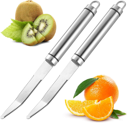 Giantree 2 Pcs Stainless Steel Citrus Knife, Curved Serrated Knife for Grapefruit, Orange, Lemon, Kiwi - Easy to Hang, Dishwasher Safe