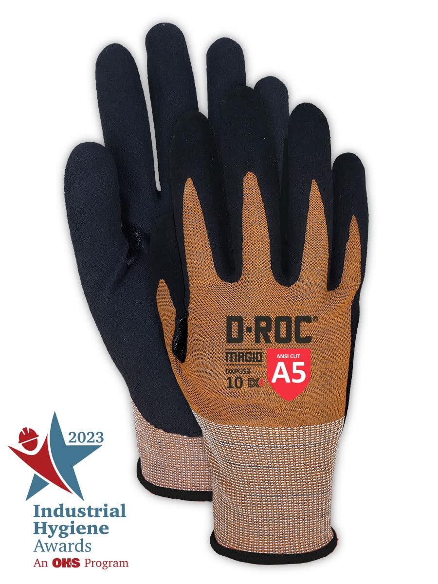 MAGID D-ROC ANSI A5 DX+ Technology VersaTek Grip Work Gloves, 1 Pair, Size 10/XL, DXPG53