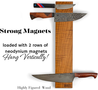 360KnifeBlock magnetic knife BAR - Guitar Wood - 2 Rows of Magnets, 'magic floating backer' w/level system, 2"screws - handmade in Washington (Guitar wood, 18" wide)