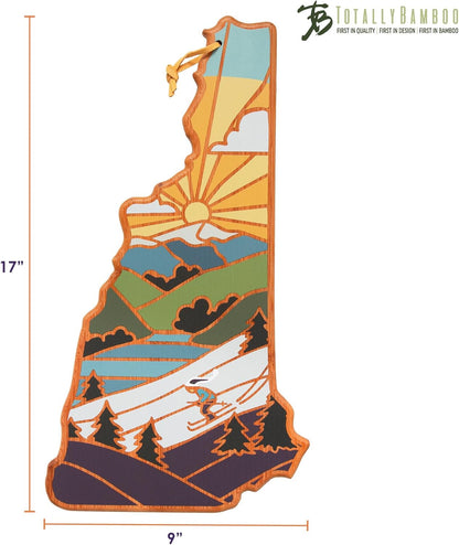 Totally Bamboo North Carolina State Shaped Cutting Board and Charcuterie Serving Platter with Artwork by Summer Stokes, Includes Hang Tie for Wall Display 18" x 8" x 5/8" - Colors B