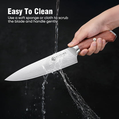YOTSUBA Carving Knife and Fork Set, Meat Cutting Knife, Razor-Sharp German Stainless Steel Knives Fork Set with Ergonomic Wood Handle, Slicing Knives for Meats, BBQ & Vegetables