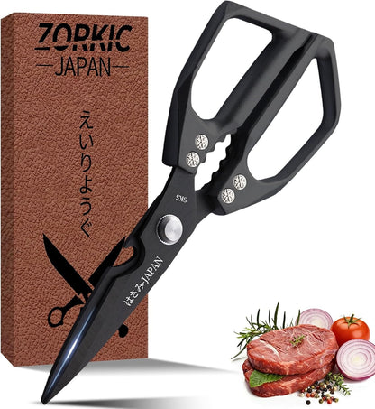 Japanese Kitchen Shears Black, Heavy Duty Poultry Shears, Kitchen Scissors for Meat Cutting, Chicken Bones, Gifts for Cooks Men Women Mom Dad