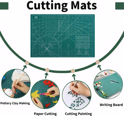 Self Healing 18"X12" Cutting Mat, A3 Sewing Mat Rotary Double Sided Thickened Mats for Crafts, for Sewing Crafts Hobby Fabric Precision Scrapbooking Project,Green