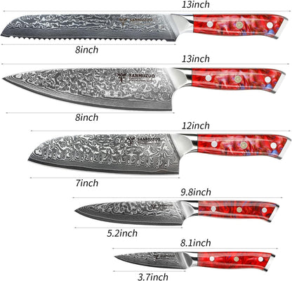 Steak Knives Set of 4, Ultra Sharp Non Serrated Kitchen Steak Knife 5 Inch - Damascus Steel & Resin Handle - Xuan Series (Sapphire Blue)