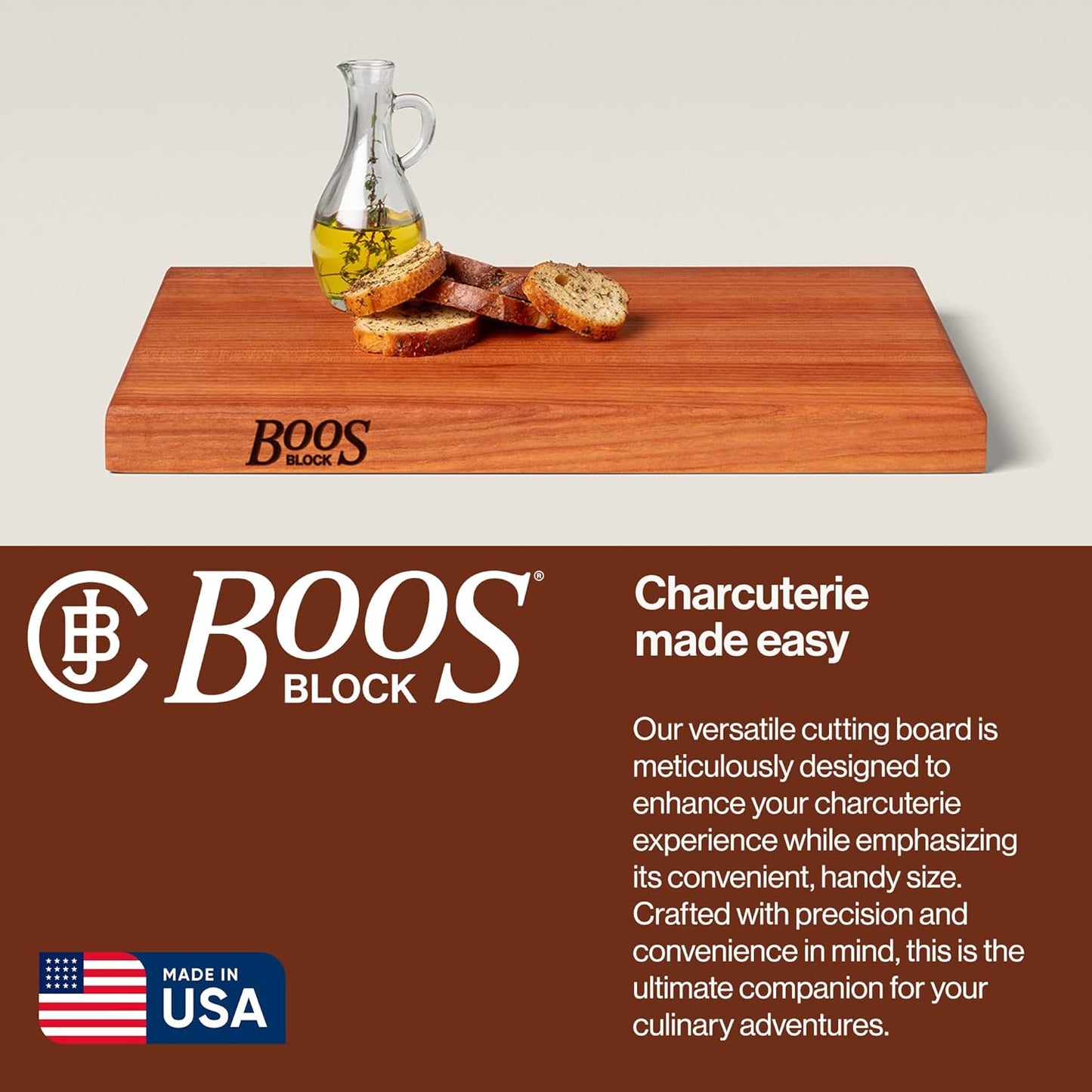 John Boos R-Board Series Rectangular Wooden Maple Cutting Board 20”x15” – 1.5” Thick, 12-lb Reversible Butcher Block with Edge-Grain & Finger Grips – Made in the USA